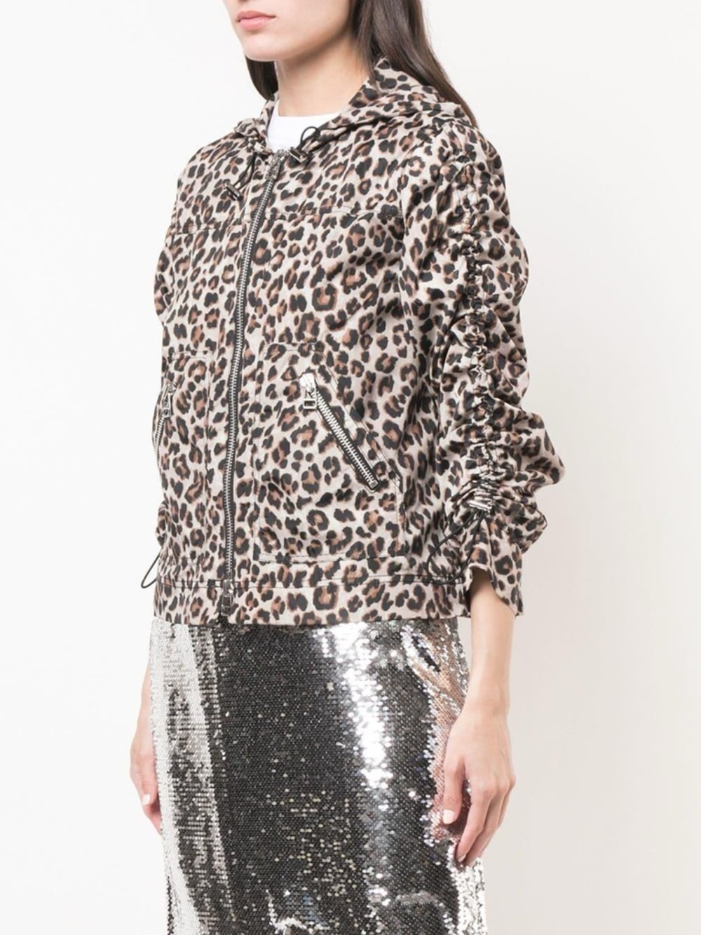VERONICA BEARD Hooded Short Anorak Windbreaker Jacket in Sibila Leopard - XS